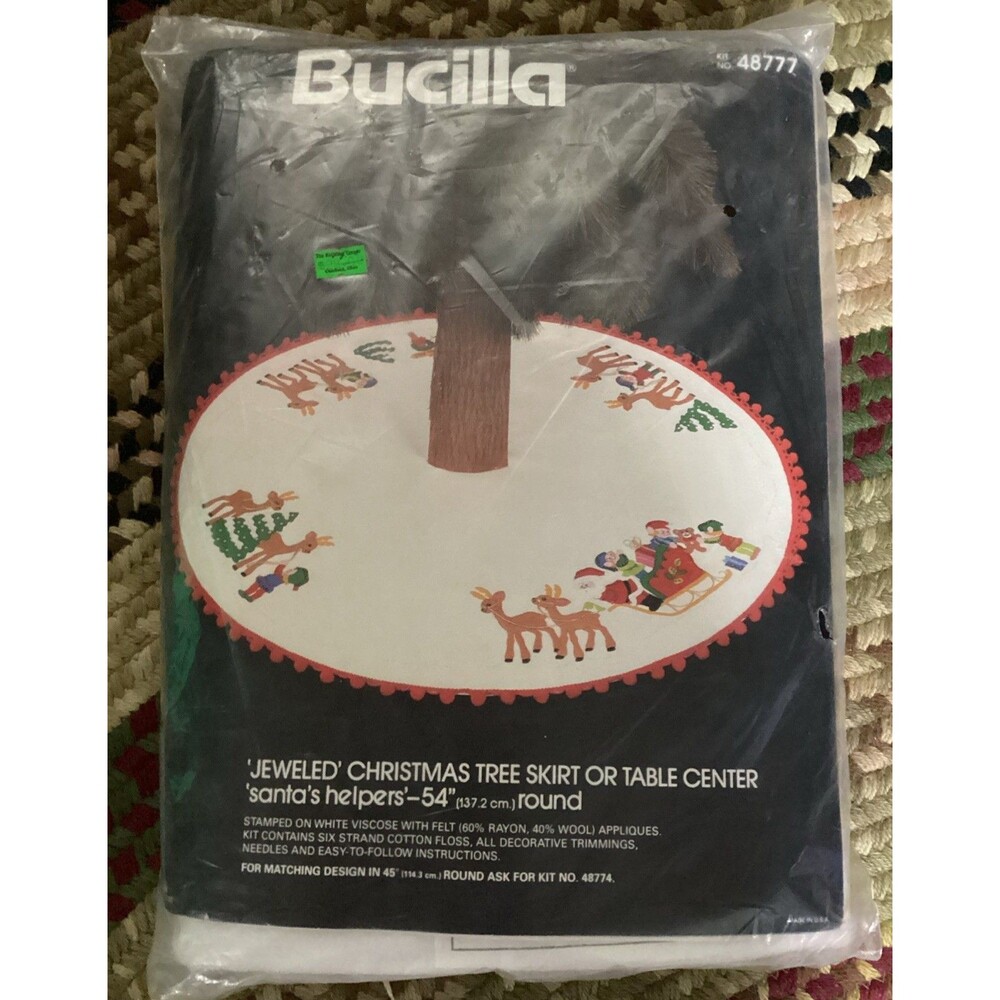 Bucilla 54" Round Christmas Tree Skirt Table Center Santa's Helpers #48777 New